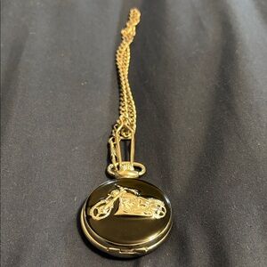 Gold Motorcycle Pocket Watch Necklace